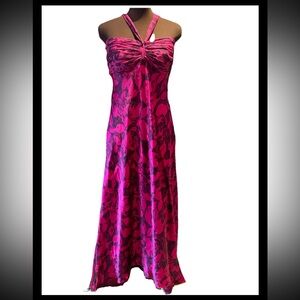 VTG Y2K s16 SPIEGAL silk charmeuse maxi dress-lined-halter-ruched bust-bias cut